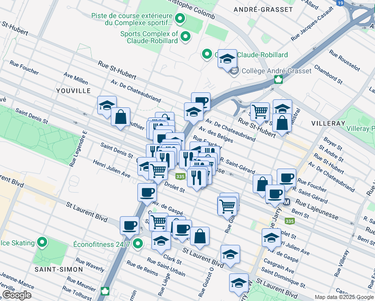 map of restaurants, bars, coffee shops, grocery stores, and more near in Montreal