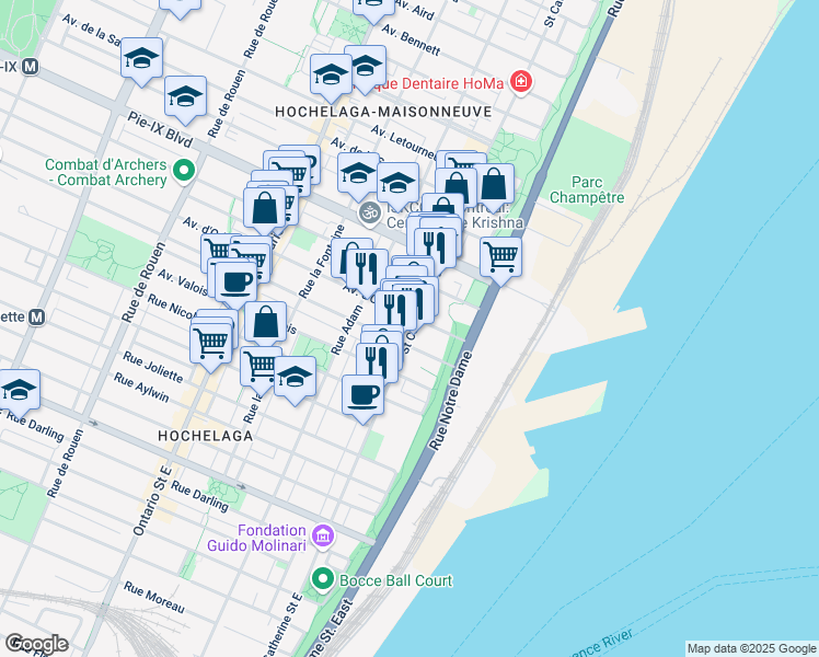 map of restaurants, bars, coffee shops, grocery stores, and more near in Montréal
