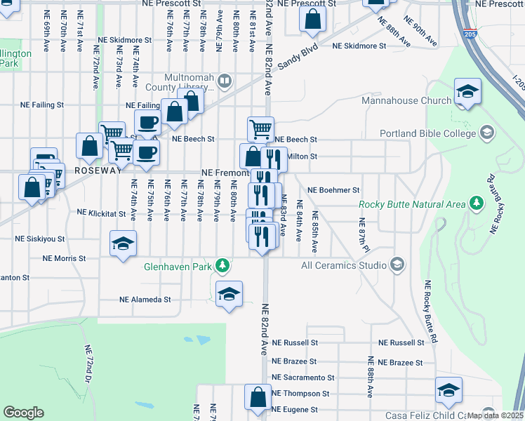 map of restaurants, bars, coffee shops, grocery stores, and more near in Portland