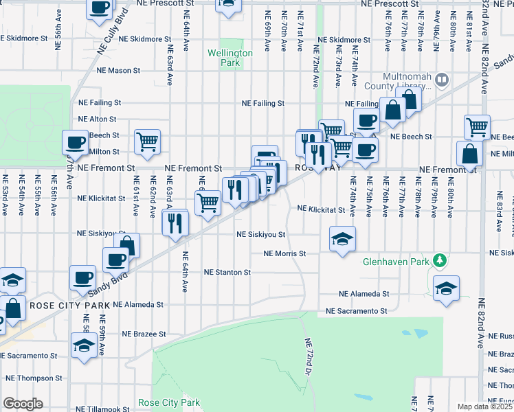 map of restaurants, bars, coffee shops, grocery stores, and more near in Portland