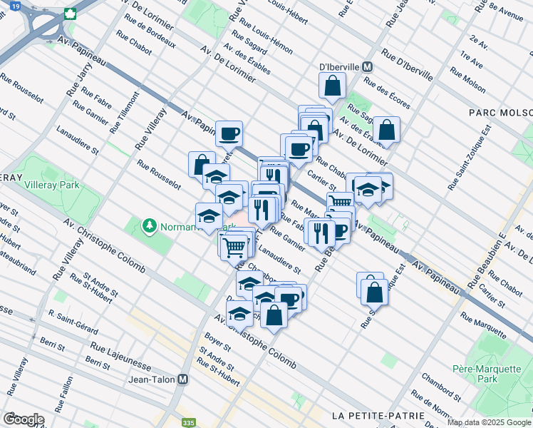 map of restaurants, bars, coffee shops, grocery stores, and more near in Montreal