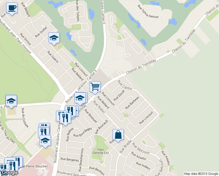 map of restaurants, bars, coffee shops, grocery stores, and more near 2403 Rue Boisvin in Longueuil