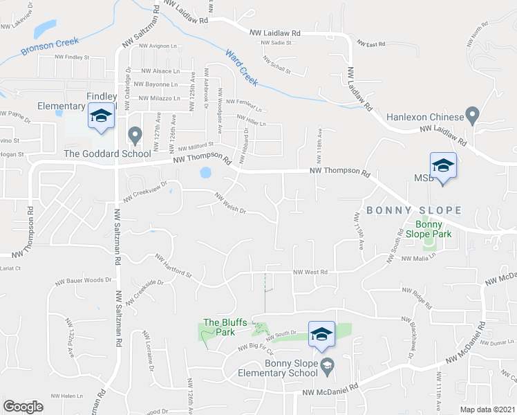 map of restaurants, bars, coffee shops, grocery stores, and more near 12190 Northwest Welsh Drive in Portland