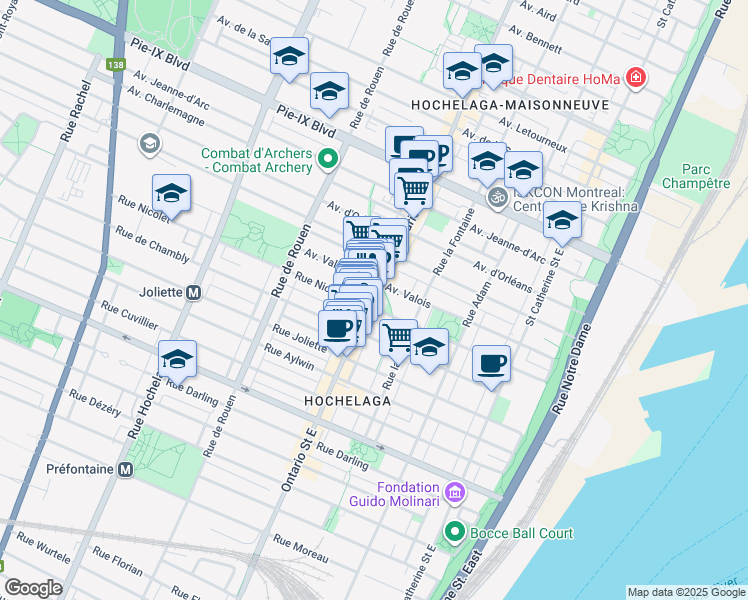 map of restaurants, bars, coffee shops, grocery stores, and more near in Montreal