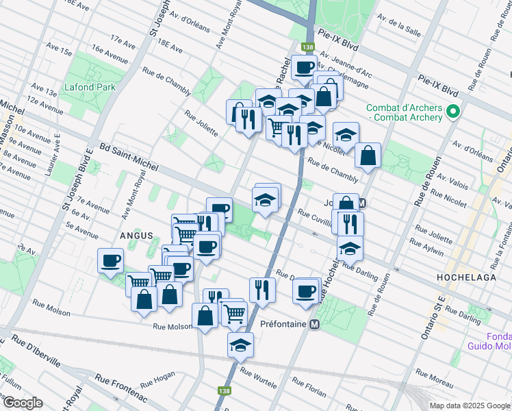 map of restaurants, bars, coffee shops, grocery stores, and more near in Montreal