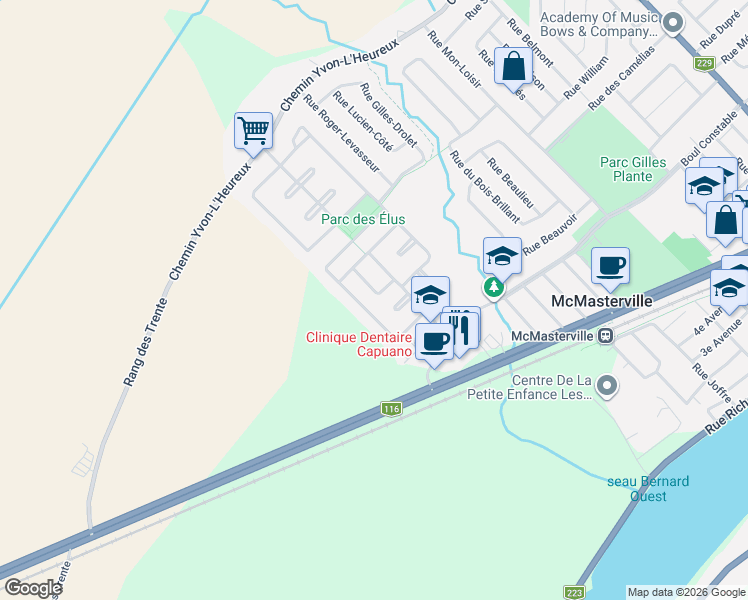 map of restaurants, bars, coffee shops, grocery stores, and more near 816 Rue Albert-Leal in McMasterville