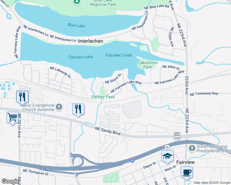 map of restaurants, bars, coffee shops, grocery stores, and more near 21215 Osburn Loop in Fairview
