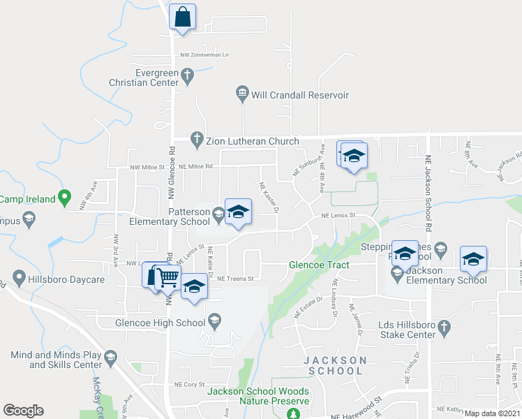 map of restaurants, bars, coffee shops, grocery stores, and more near 287 Northeast Tralee Court in Hillsboro