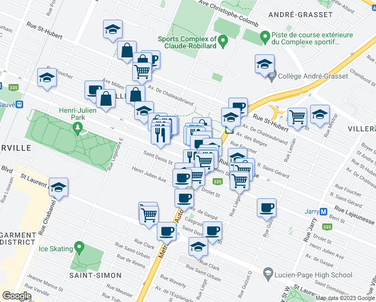 map of restaurants, bars, coffee shops, grocery stores, and more near 8802-A Rue Lajeunesse in Montréal