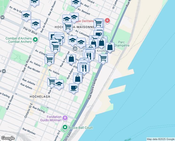 map of restaurants, bars, coffee shops, grocery stores, and more near 3930 Rue Sainte-Catherine Est in Montreal