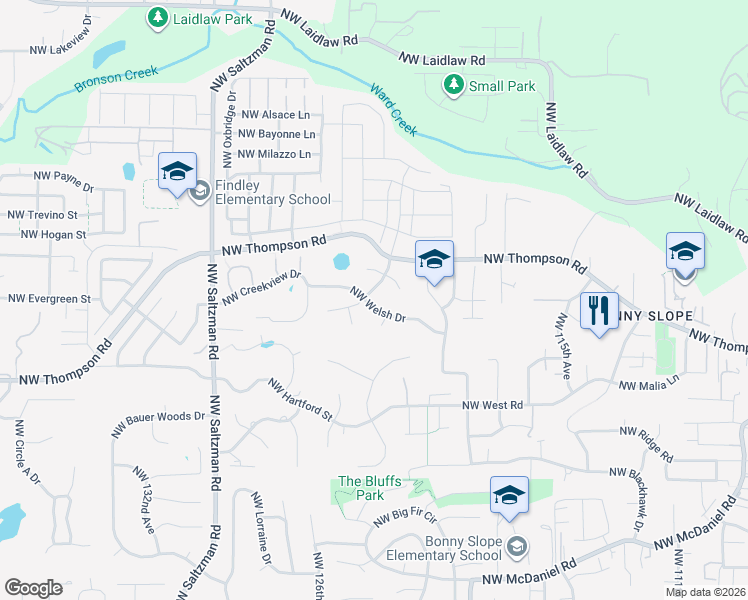 map of restaurants, bars, coffee shops, grocery stores, and more near 12352 Northwest Hibbard Drive in Portland