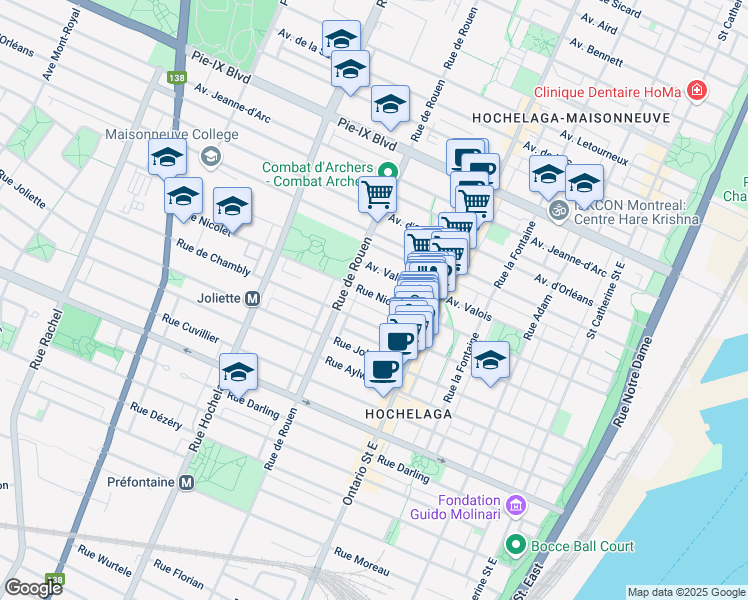map of restaurants, bars, coffee shops, grocery stores, and more near 2152 Rue Nicolet in Montréal