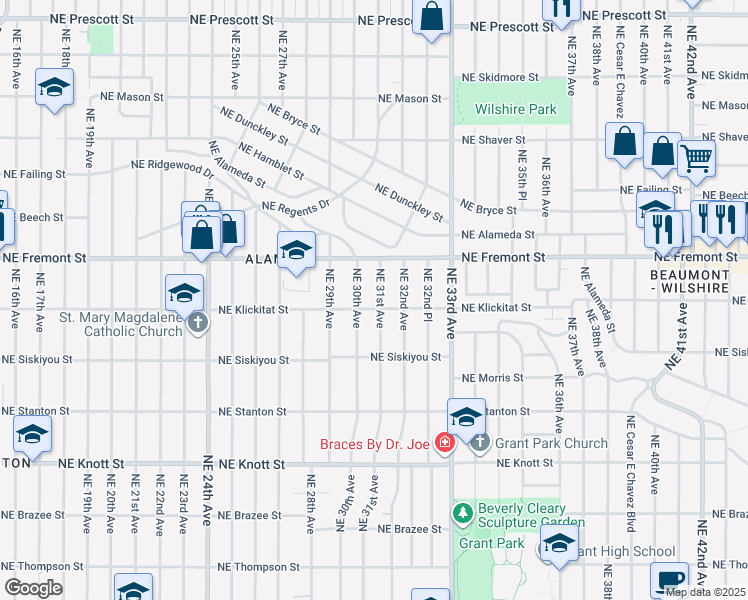 map of restaurants, bars, coffee shops, grocery stores, and more near in Portland