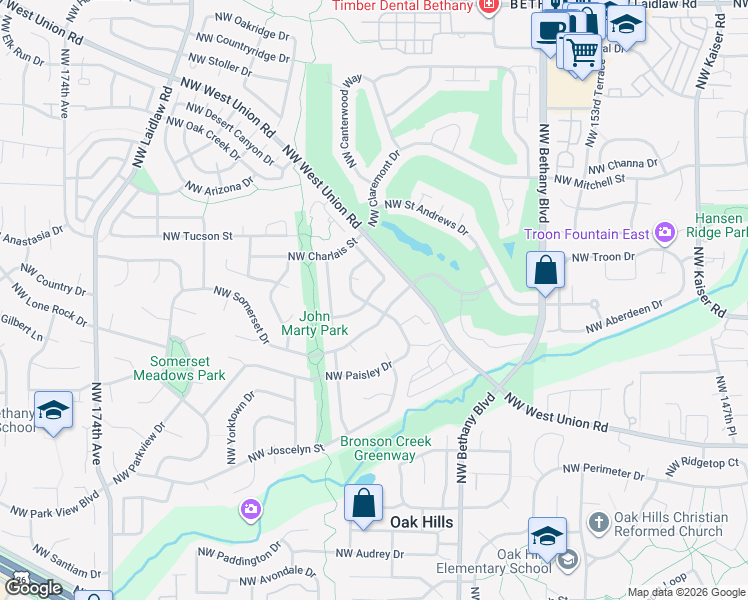 map of restaurants, bars, coffee shops, grocery stores, and more near 3891 Northwest Craig Drive in Beaverton