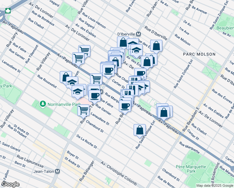 map of restaurants, bars, coffee shops, grocery stores, and more near in Montreal