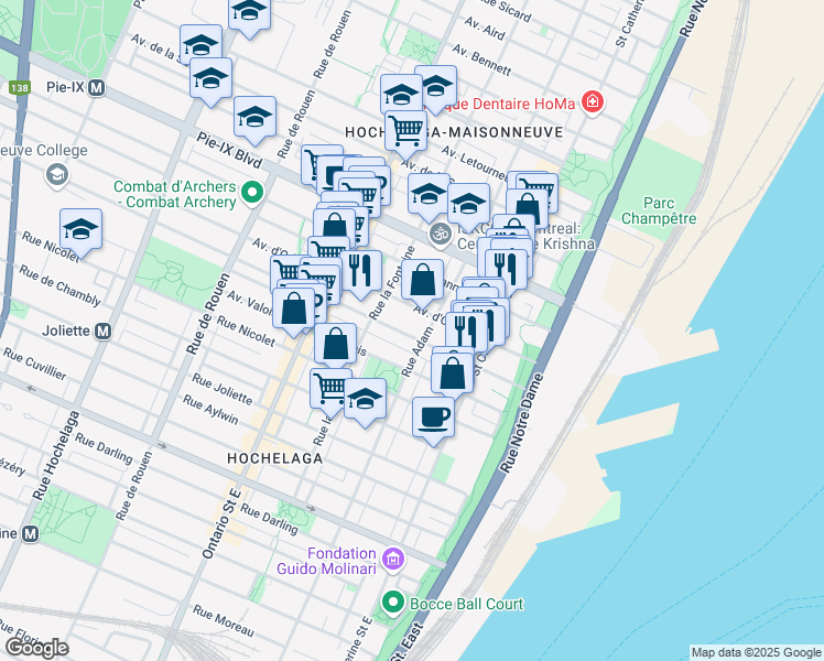 map of restaurants, bars, coffee shops, grocery stores, and more near 1629 Avenue Bourbonnière in Montrã©Al