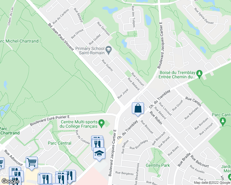 map of restaurants, bars, coffee shops, grocery stores, and more near 2051 Boulevard Jean-Paul-Vincent in Longueuil