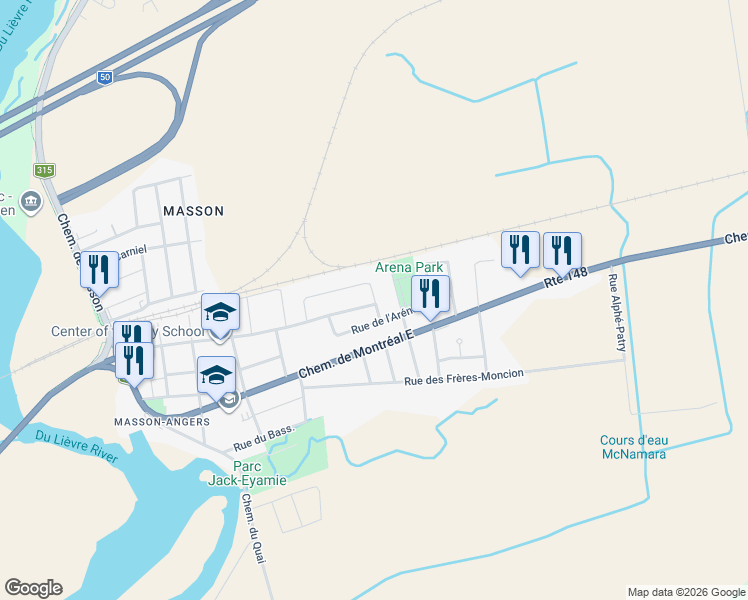 map of restaurants, bars, coffee shops, grocery stores, and more near 116 Rue Dugal in Gatineau