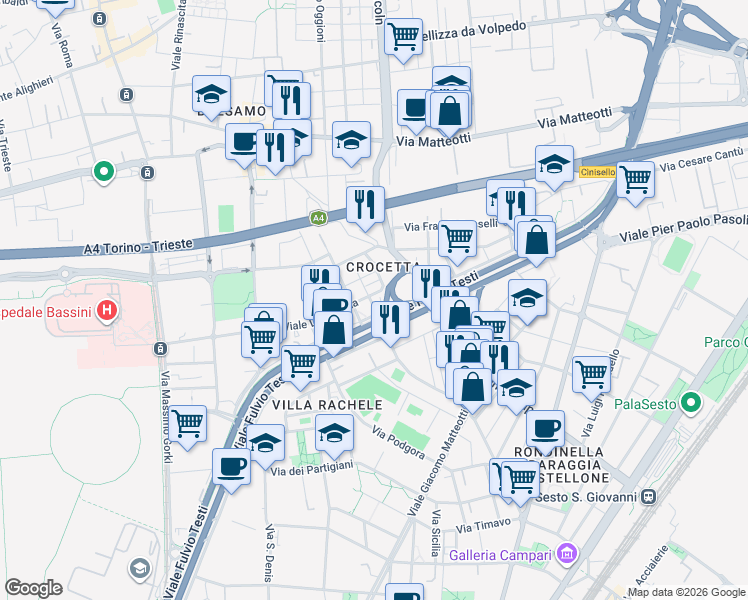 map of restaurants, bars, coffee shops, grocery stores, and more near in Cinisello Balsamo