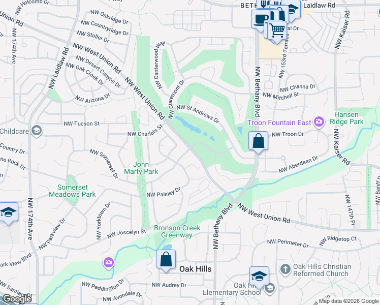 map of restaurants, bars, coffee shops, grocery stores, and more near 16045 Northwest Somerset Drive in Beaverton