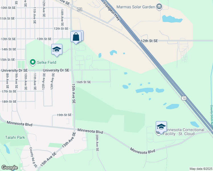 map of restaurants, bars, coffee shops, grocery stores, and more near 1812 16th Street Southeast in St. Cloud