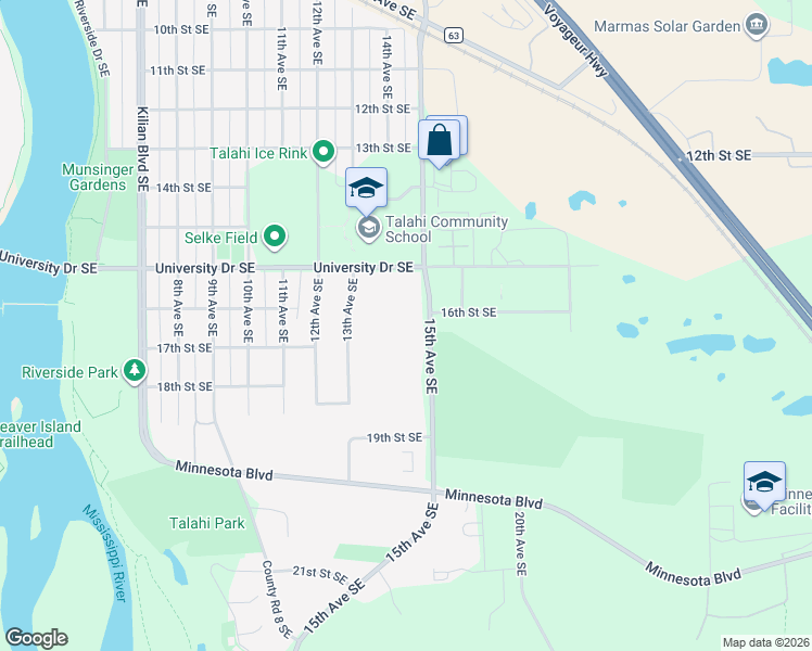 map of restaurants, bars, coffee shops, grocery stores, and more near 1615 15th Avenue Southeast in St. Cloud