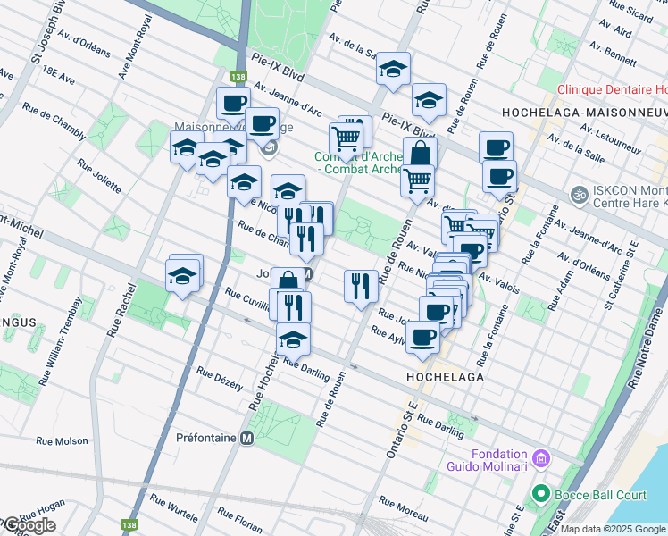 map of restaurants, bars, coffee shops, grocery stores, and more near 2400 Rue de Chambly in Montréal