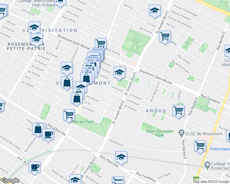 map of restaurants, bars, coffee shops, grocery stores, and more near 2924 Avenue Laurier Est in Montréal