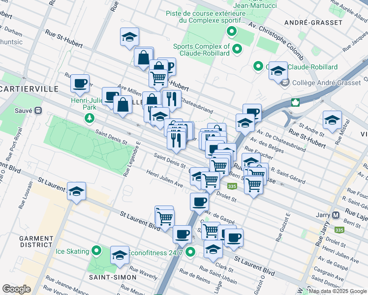 map of restaurants, bars, coffee shops, grocery stores, and more near 8876 Rue Lajeunesse in Montréal