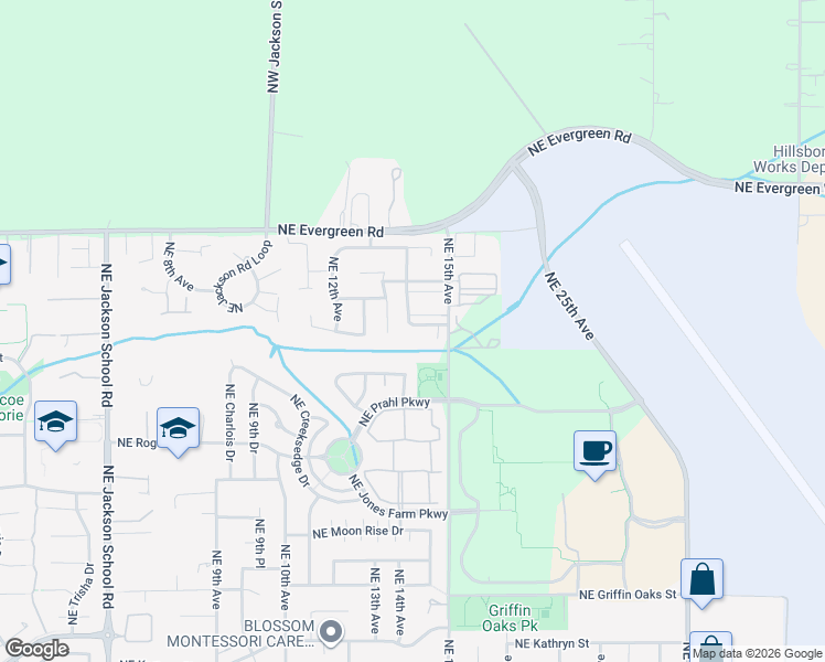 map of restaurants, bars, coffee shops, grocery stores, and more near 3154 Northeast 13th Avenue in Hillsboro