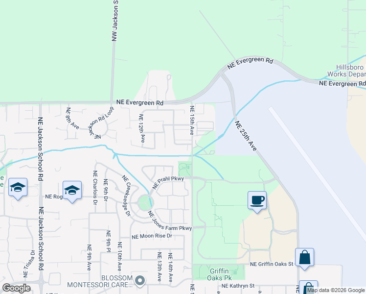 map of restaurants, bars, coffee shops, grocery stores, and more near 1448 Northeast Alexandria Place in Hillsboro