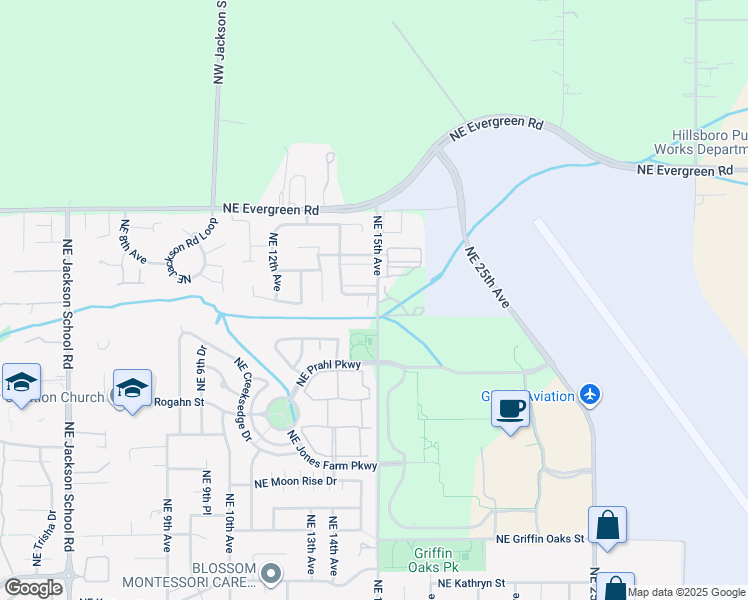 map of restaurants, bars, coffee shops, grocery stores, and more near 1467 Northeast Alexandria Place in Hillsboro
