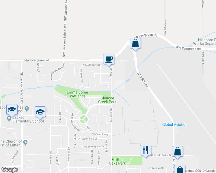 map of restaurants, bars, coffee shops, grocery stores, and more near 1467 Northeast Alexandria Place in Hillsboro