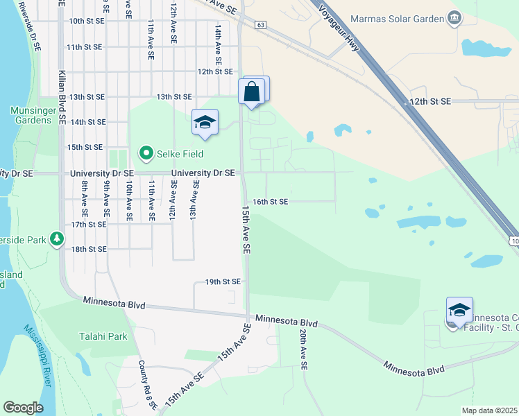 map of restaurants, bars, coffee shops, grocery stores, and more near 1502 16th Street Southeast in St. Cloud