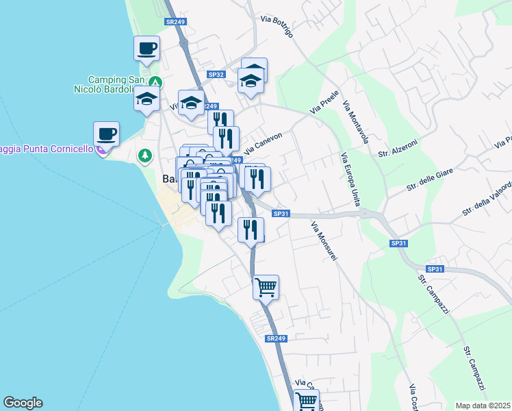 map of restaurants, bars, coffee shops, grocery stores, and more near 14 Via Marconi in Bardolino