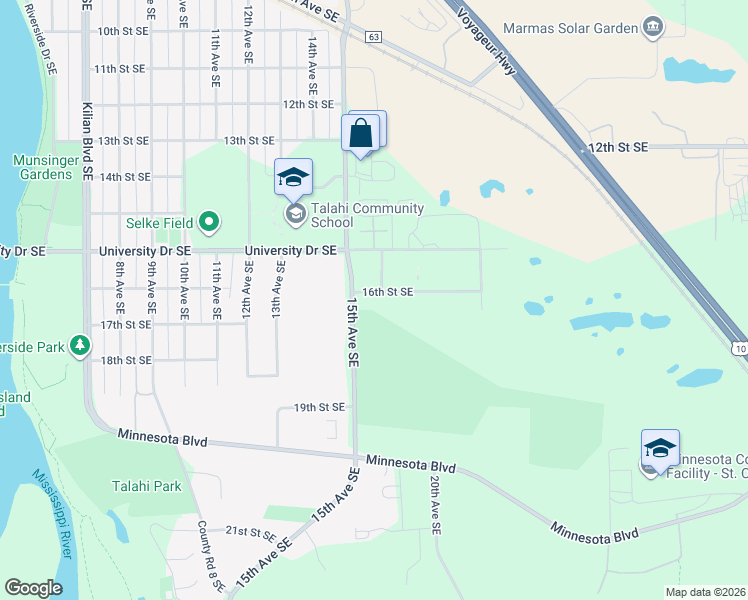 map of restaurants, bars, coffee shops, grocery stores, and more near 1518 16th Street Southeast in Saint Cloud