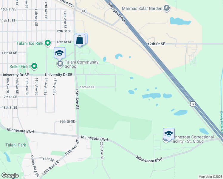 map of restaurants, bars, coffee shops, grocery stores, and more near 1812 16th Street Southeast in Saint Cloud