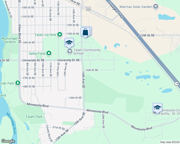 map of restaurants, bars, coffee shops, grocery stores, and more near 1614 16th Street Southeast in St. Cloud