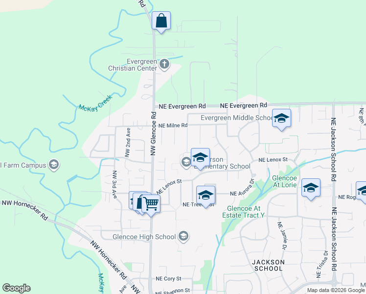 map of restaurants, bars, coffee shops, grocery stores, and more near 3121 Northeast Glencoe Oaks Place in Hillsboro
