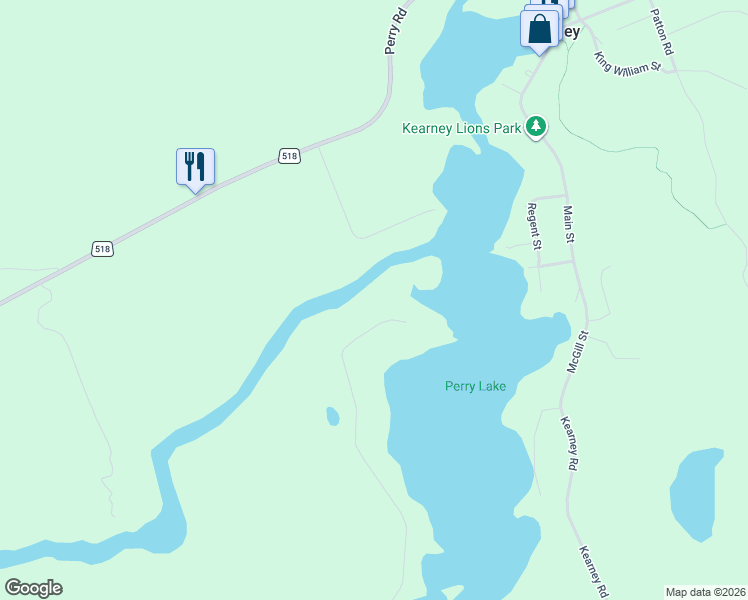 map of restaurants, bars, coffee shops, grocery stores, and more near 369 Pinegrove Road in Emsdale