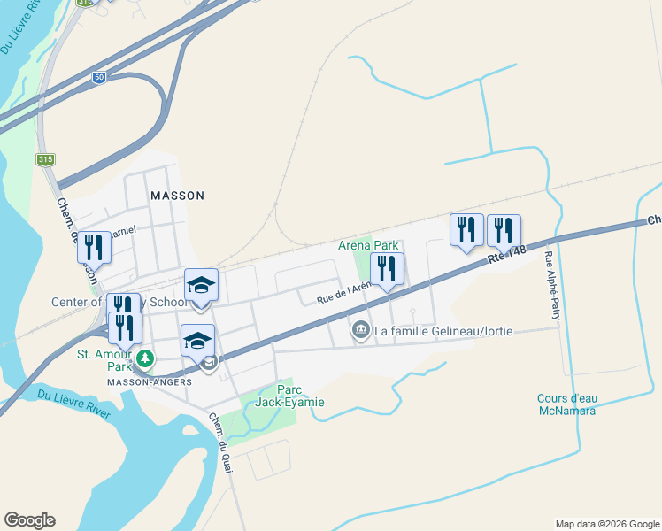 map of restaurants, bars, coffee shops, grocery stores, and more near 116 Rue Dugal in Gatineau