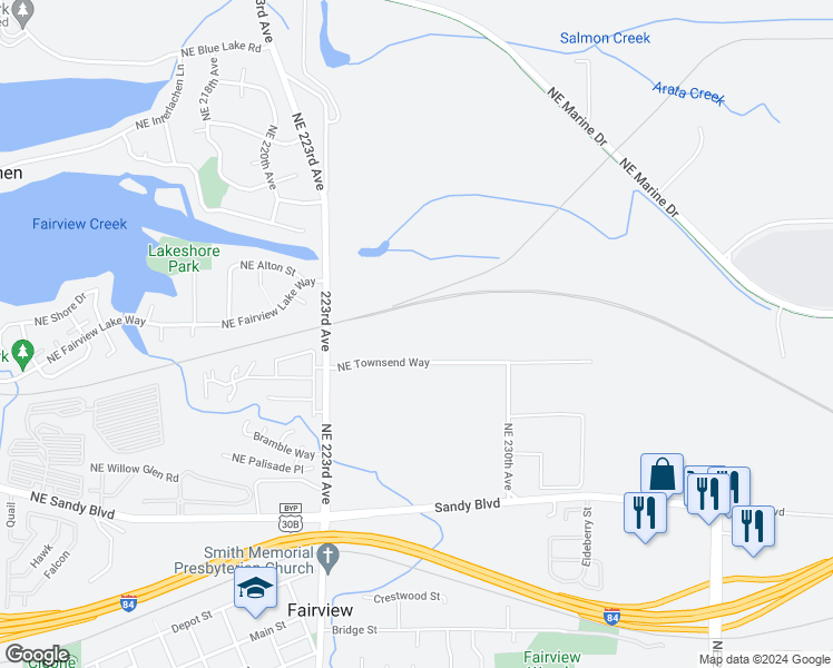 map of restaurants, bars, coffee shops, grocery stores, and more near 22657 Northeast Townsend Way in Fairview