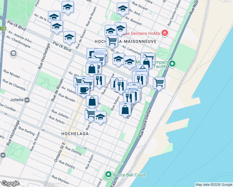 map of restaurants, bars, coffee shops, grocery stores, and more near in Montreal