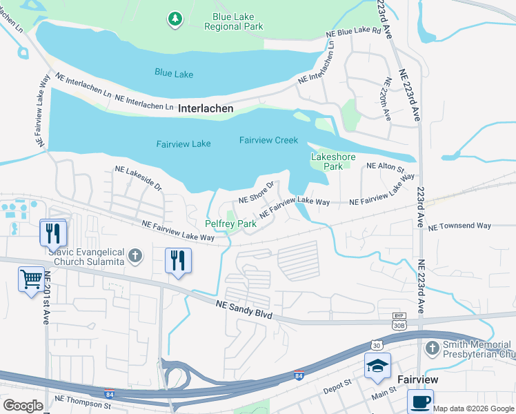 map of restaurants, bars, coffee shops, grocery stores, and more near 21275 Patricia Lane in Fairview