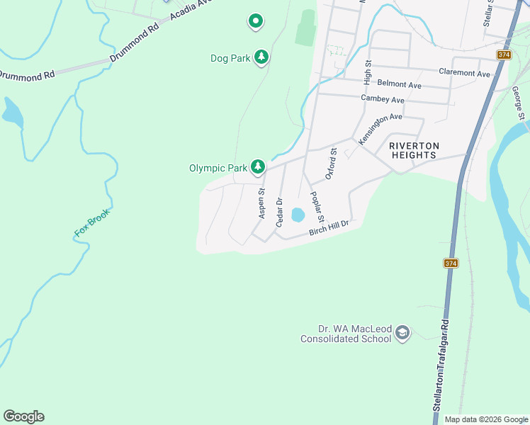 map of restaurants, bars, coffee shops, grocery stores, and more near 113 Aspen Street in Stellarton