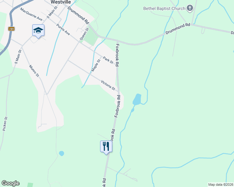 map of restaurants, bars, coffee shops, grocery stores, and more near 2192 Foxbrook Road in Westville