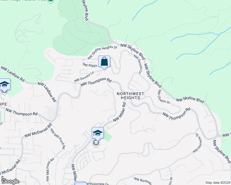 map of restaurants, bars, coffee shops, grocery stores, and more near 3416 Northwest Jackson Lane in Portland