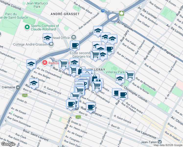 map of restaurants, bars, coffee shops, grocery stores, and more near 8117 Rue Boyer in Montréal