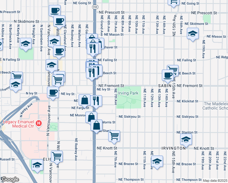 map of restaurants, bars, coffee shops, grocery stores, and more near 680 Northeast Ivy Street in Portland