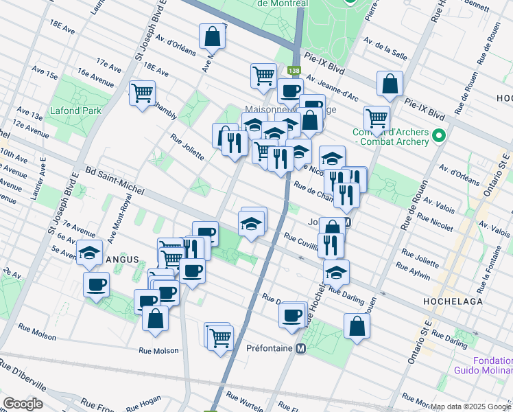 map of restaurants, bars, coffee shops, grocery stores, and more near 3510 Rue Aylwin in Montréal